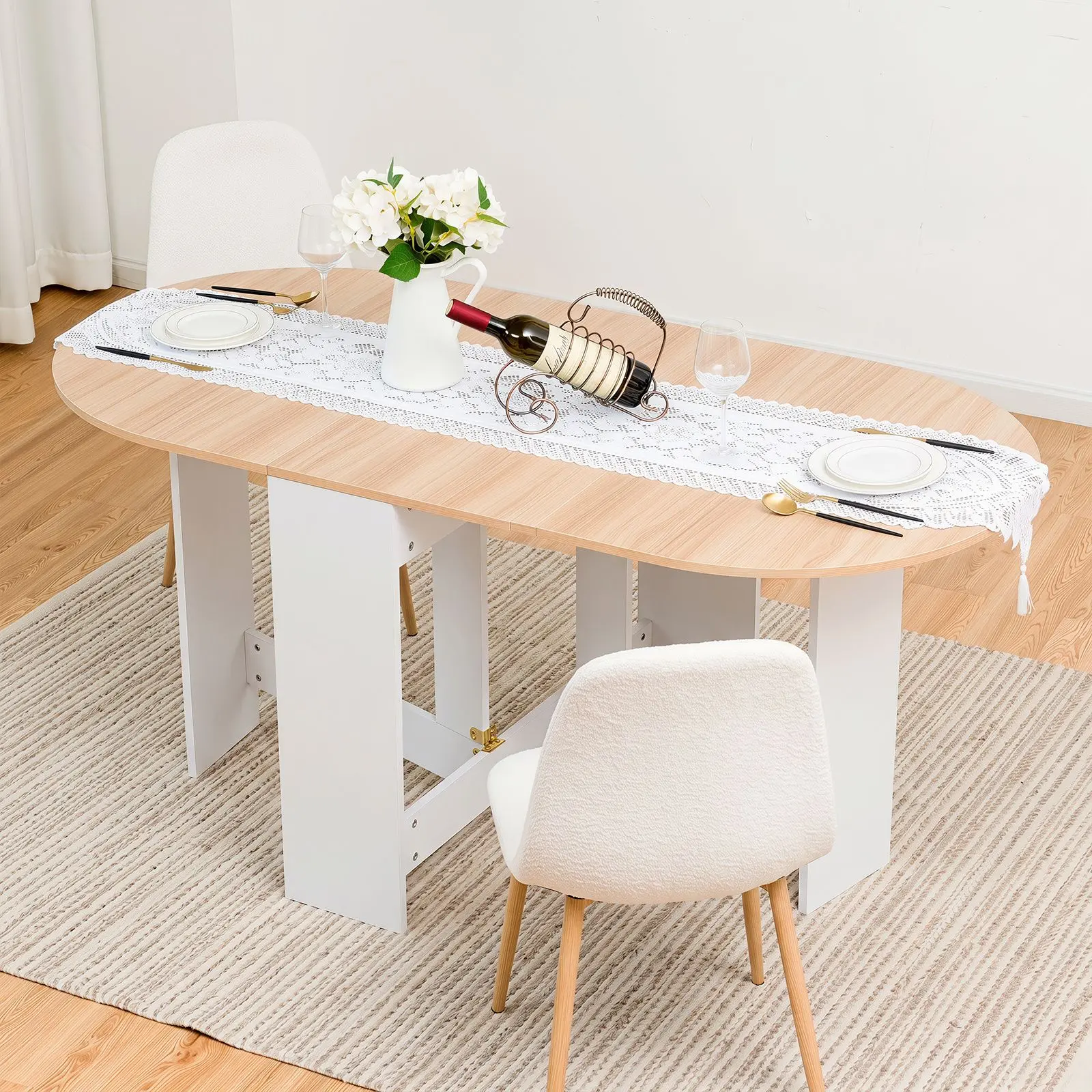 Masa pliabila Costway HW61596WH (White/Natural) - 5