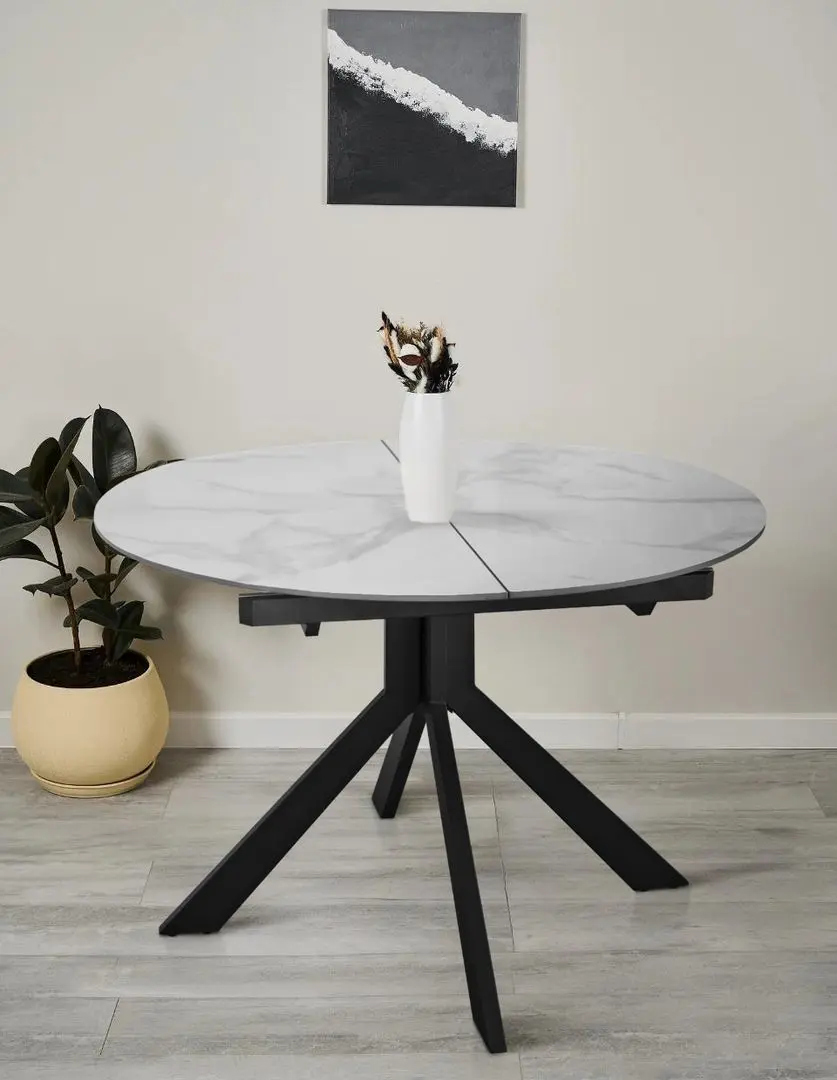 Стол раскладной DP Pina Luka 110/150x76 (White Marble/Black)