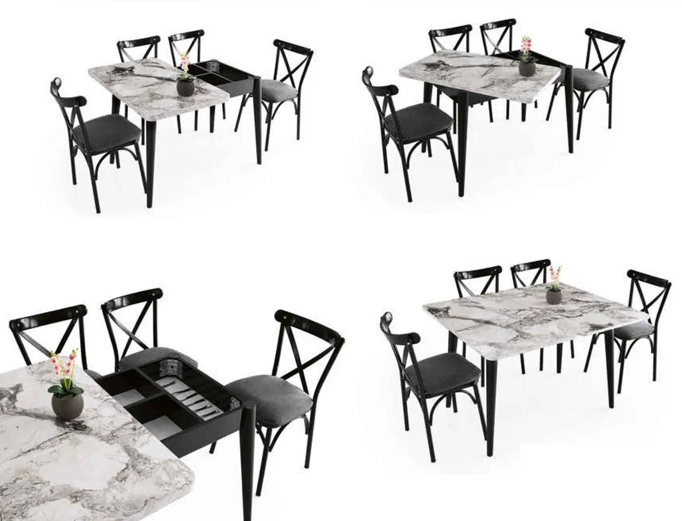 Стол раскладной Fabrik Home Necoline Dolunay D0-1281 (Серый Мрамор/Черный) - 2