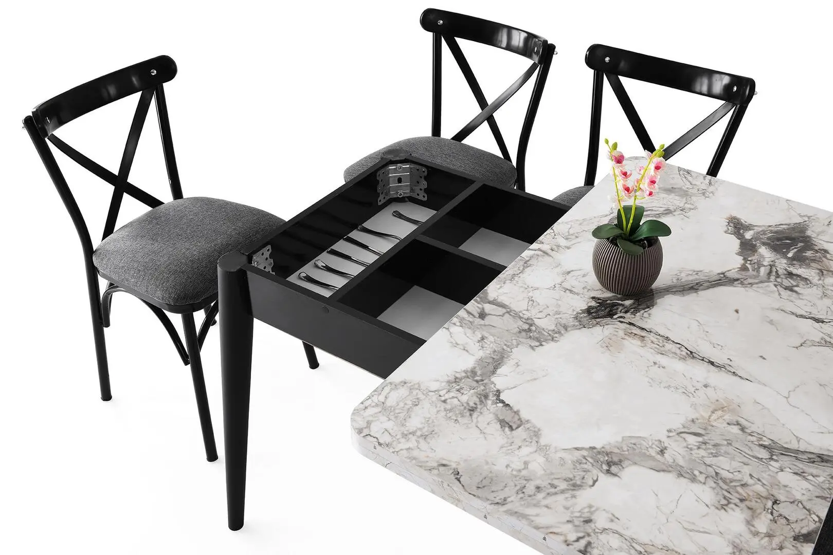 Стол раскладной Fabrik Home Necoline Dolunay D0-1281 (Серый Мрамор/Черный) - 3