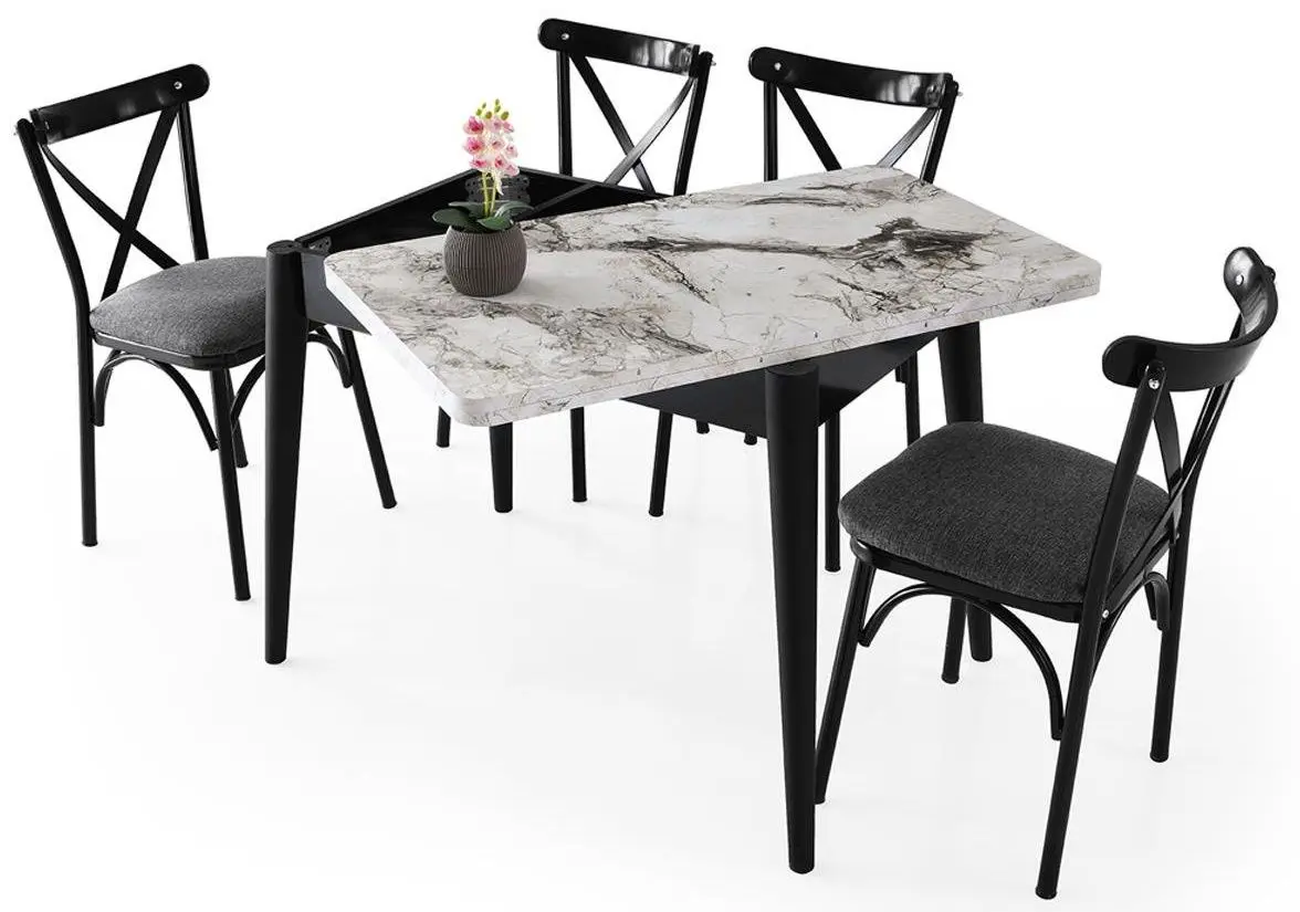 Стол раскладной Fabrik Home Necoline Dolunay D0-1281 (Серый Мрамор/Черный) - 4