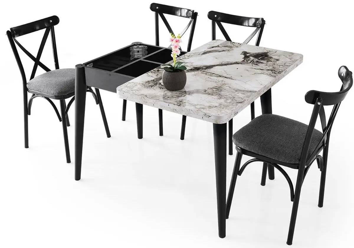 Стол раскладной Fabrik Home Necoline Dolunay D0-1281 (Серый Мрамор/Черный) - 5