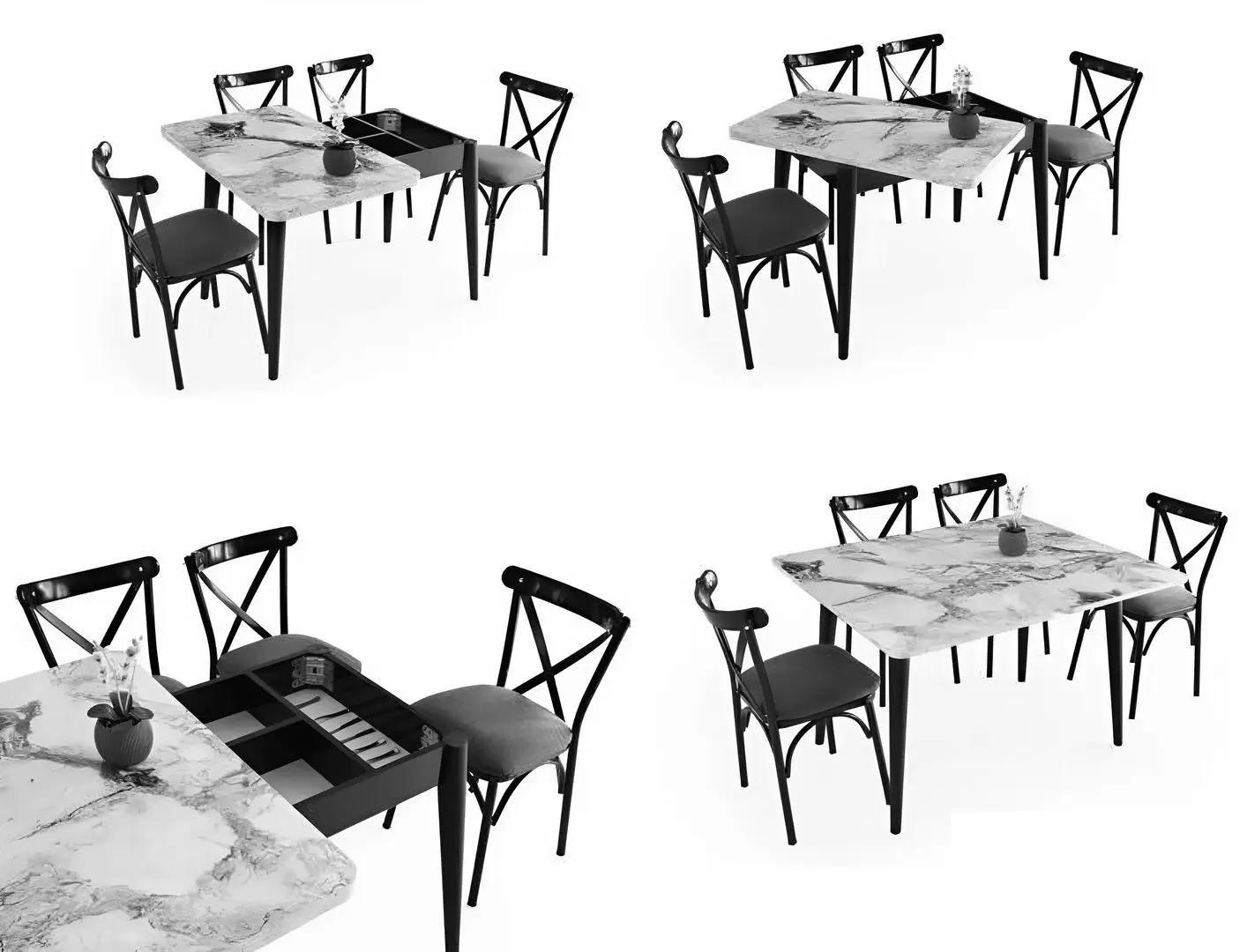 Стол раскладной Fabrik Home Necoline Dolunay DO-1283 100/120см (Антрацит/Белый) - 2