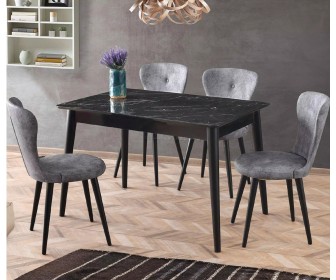 Masa extensibila Fabrik Home Necoline Lotus LT-1121 130/160cm (Aspect Marmura Neagra/Negru)