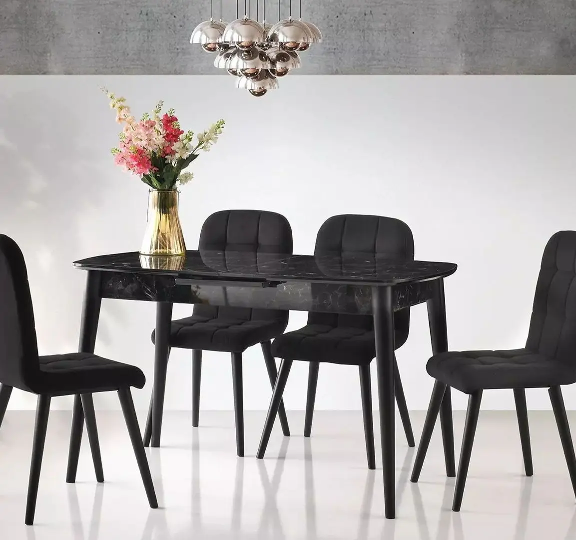 Masa extensibila Fabrik Home Necoline Retro RM-1194 (Aspect Marmura Neagra/Negru)
