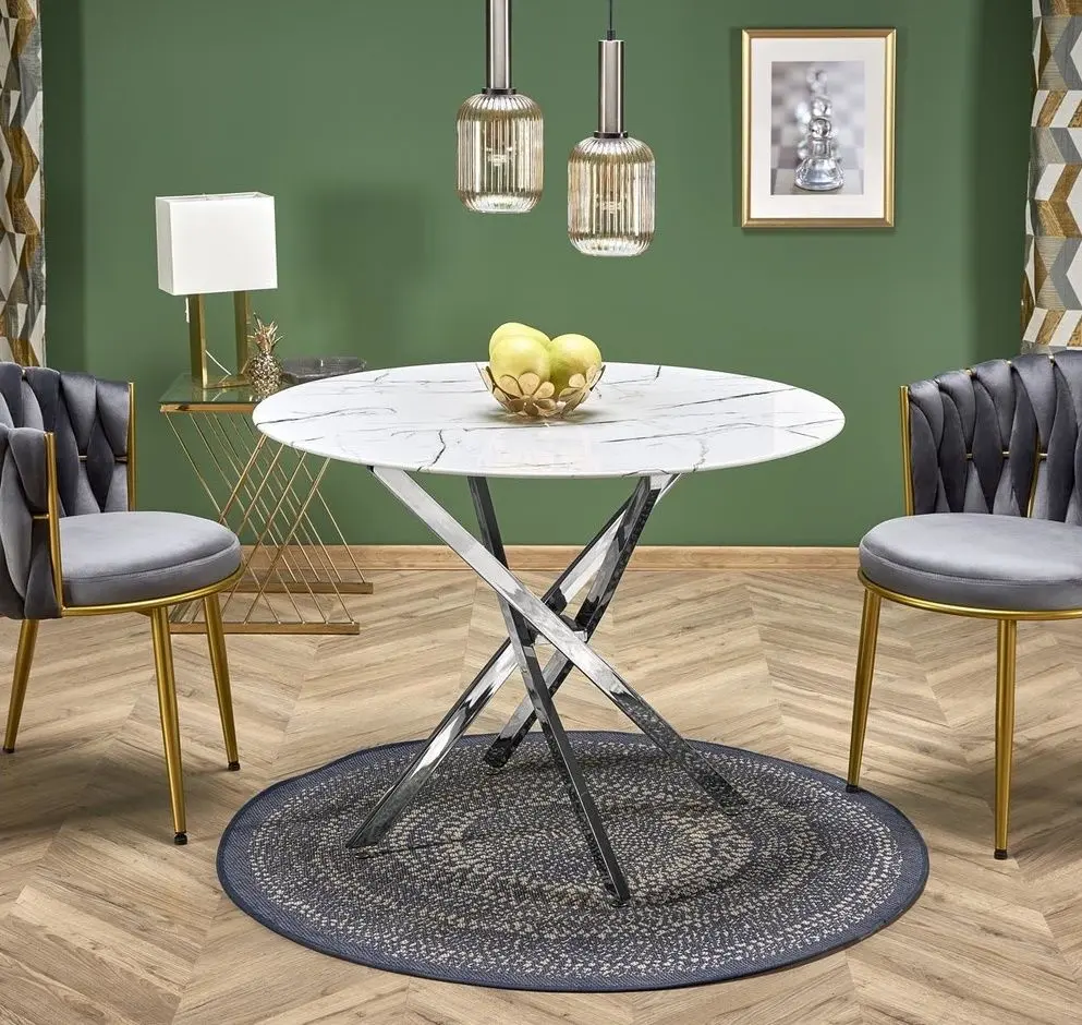 Masa Halmar Raymond 2 100x75 (White Marble/Silver)