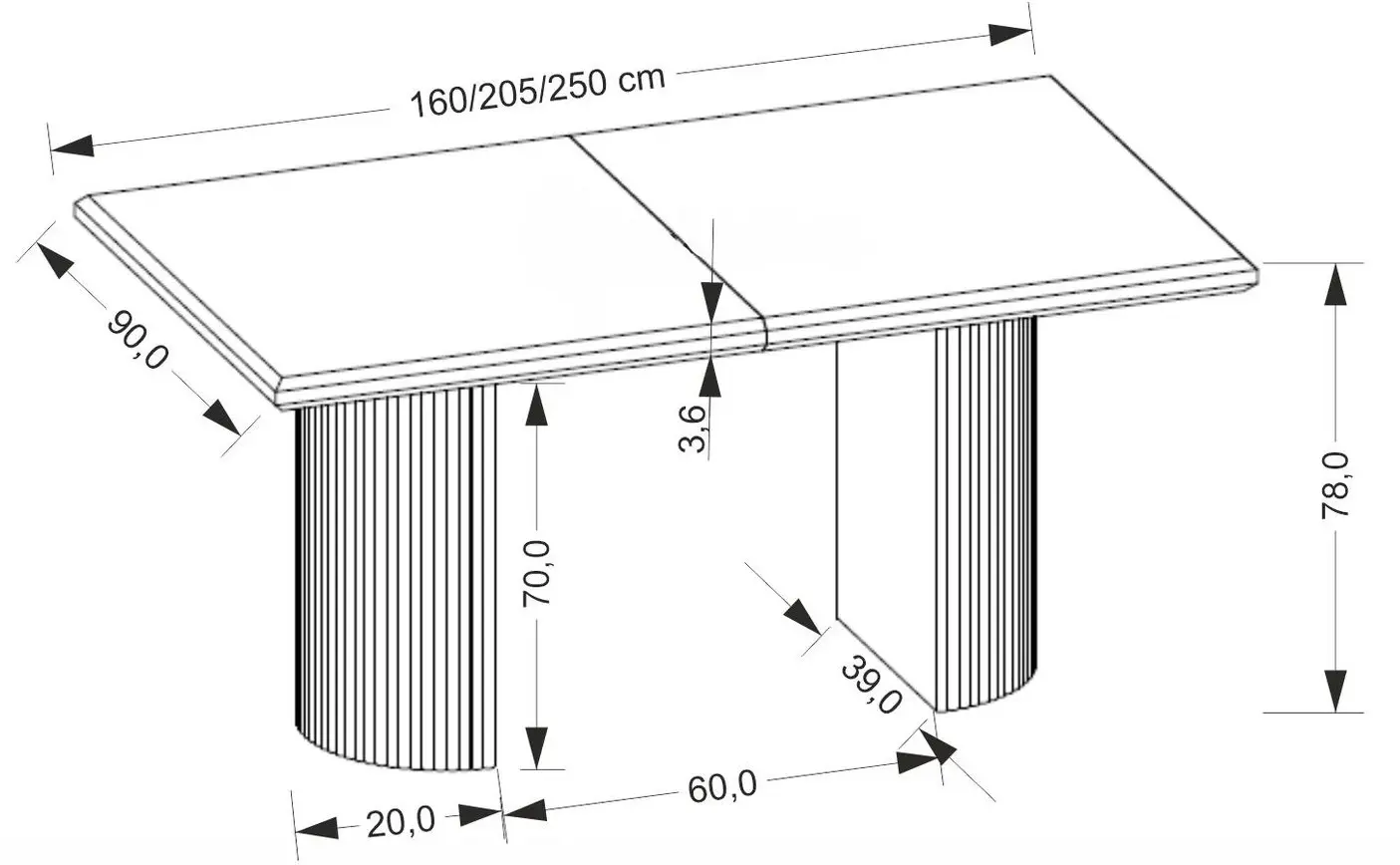 Masa extensibila Halmar Bolero 160/250 (Black)