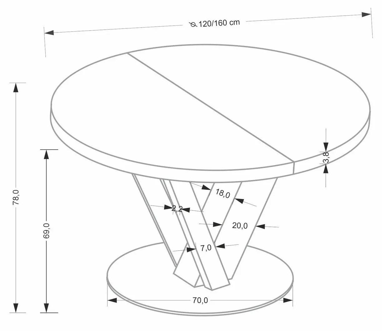 Masa extensibila Halmar Fanis 120/160 (Natural/Black)