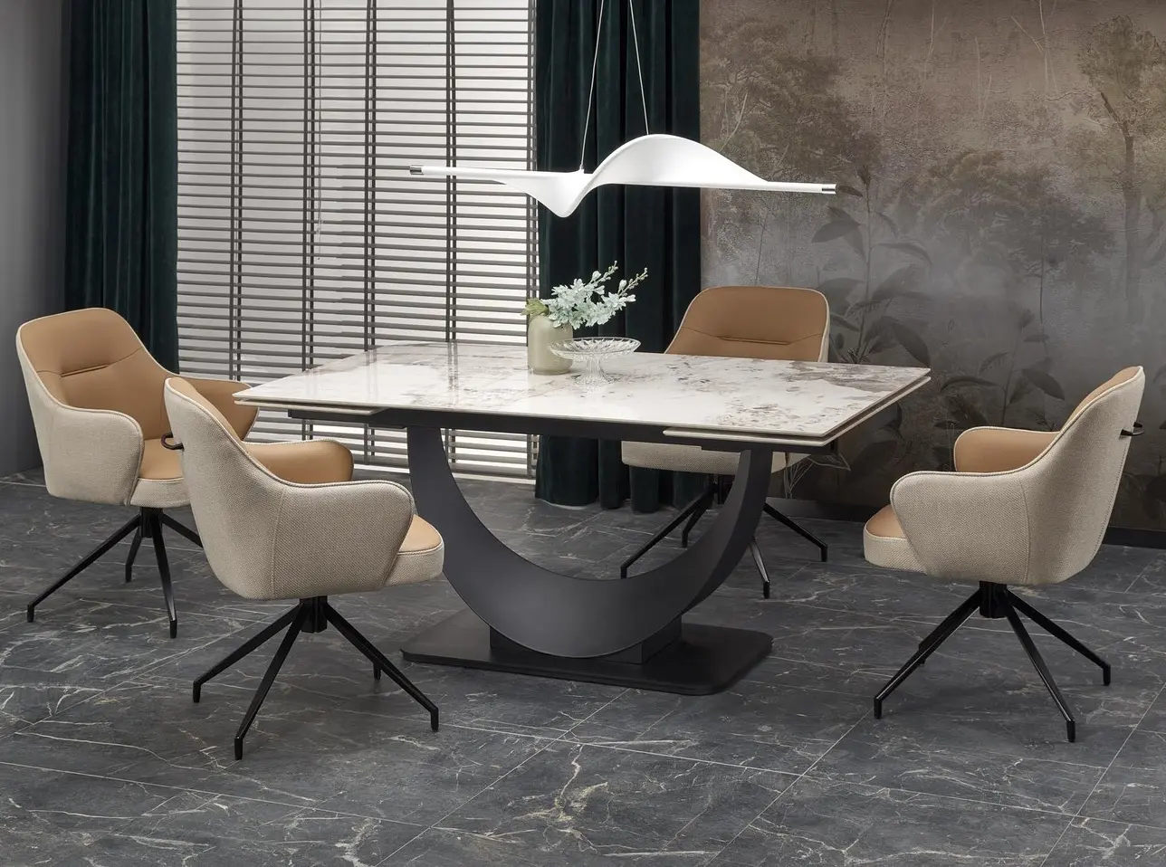 Masa extensibila Halmar Fernando 160/240 (White Marble/Black)