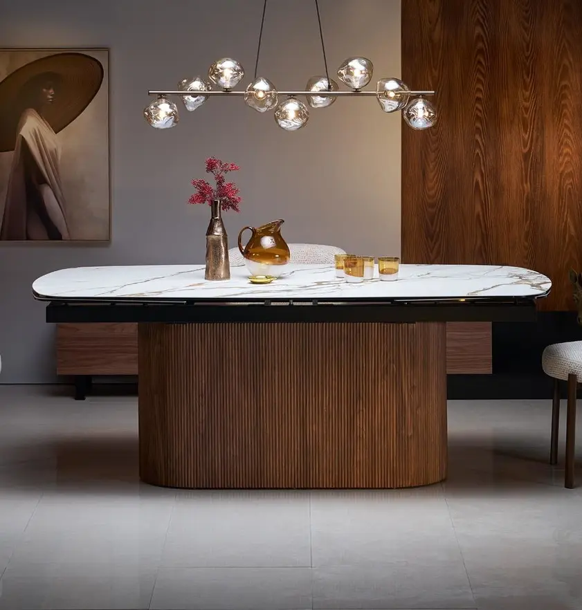 Стол раскладной Halmar Flavor (Beige Marble/Walnut)