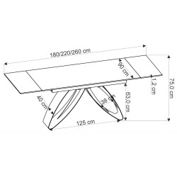 Masa extensibila Halmar Hilario 180/260 (White Marble/Black) Thumb