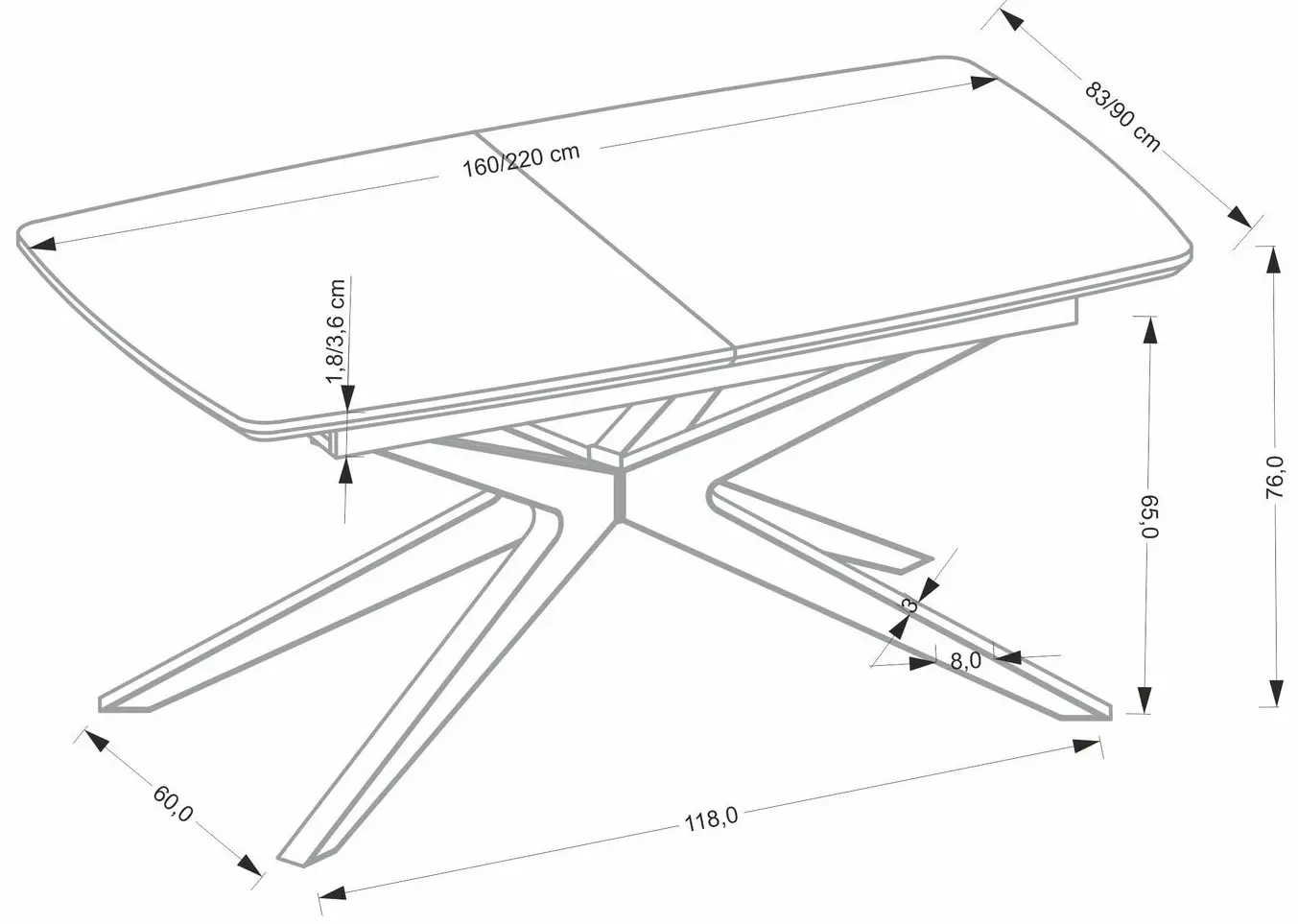 Masa extensibila Halmar James 160/220 (Natural/Black)
