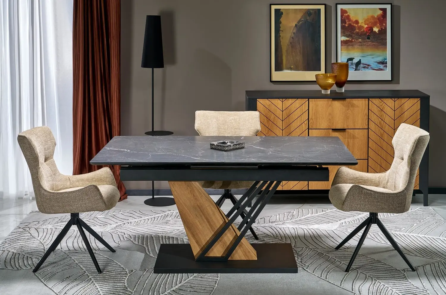 Стол раскладной Halmar Volant 140/180 (Black Marble/Golden Oak/Black) - 2