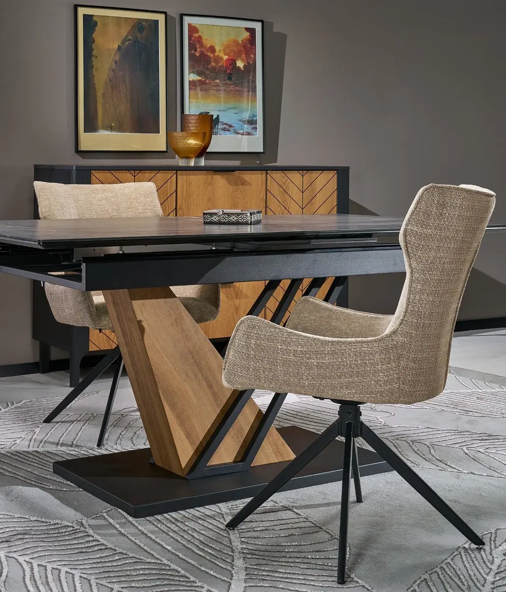 Стол раскладной Halmar Volant 140/180 (Black Marble/Golden Oak/Black) - 3