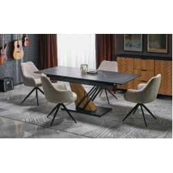 Стол раскладной Halmar Volant 140/180 (Black Marble/Golden Oak/Black)