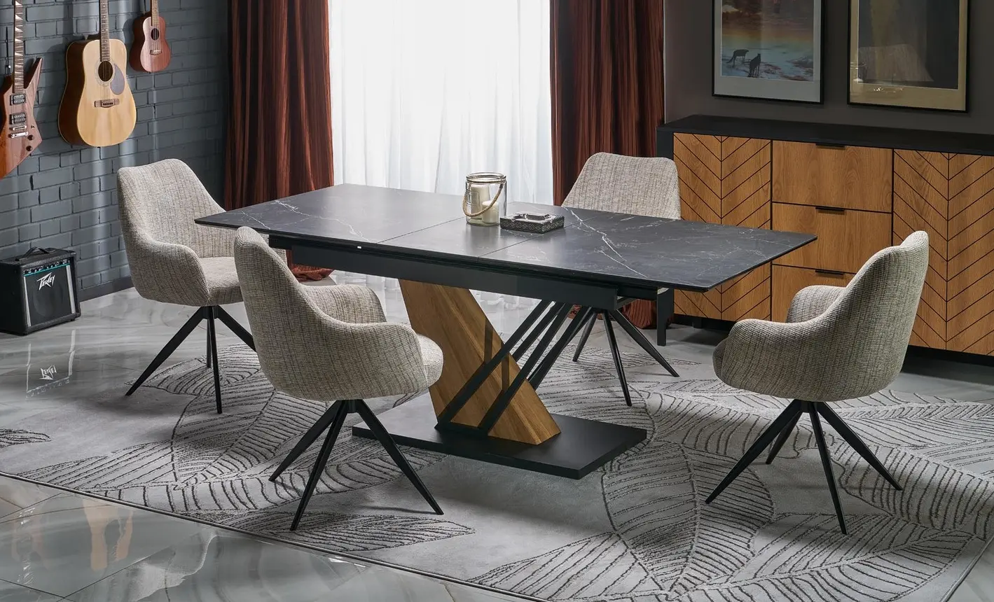 Стол раскладной Halmar Volant 140/180 (Black Marble/Golden Oak/Black)