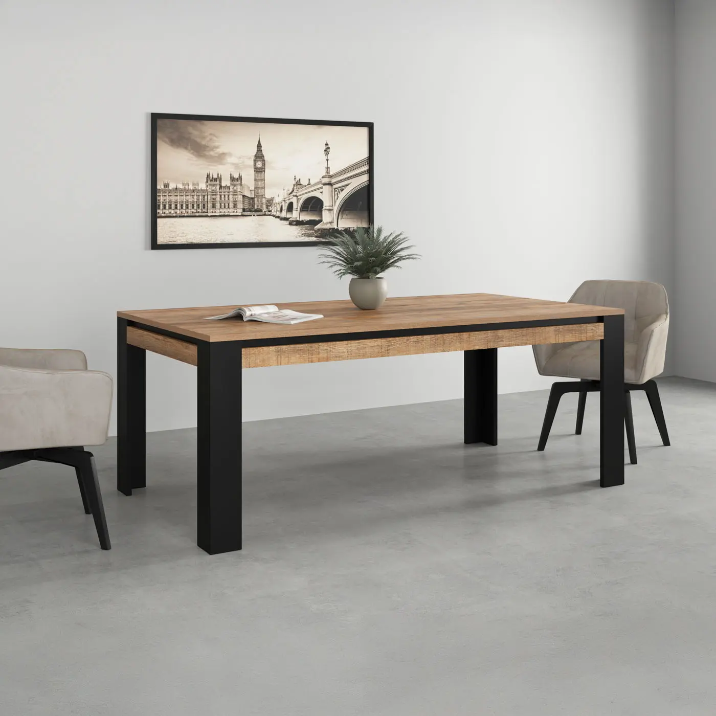 Стол Helvetia Tudor 24WSNZ94 195x100 (Samdal Oak/Black Matte) - 3