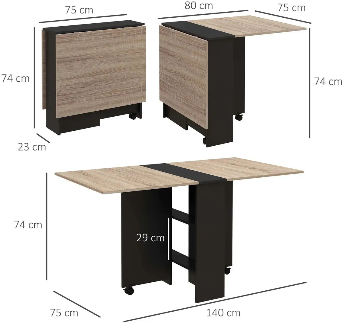 Складной стол Homcom 835-058V00AK 140x75x74 cm (Black/Oak) - 4