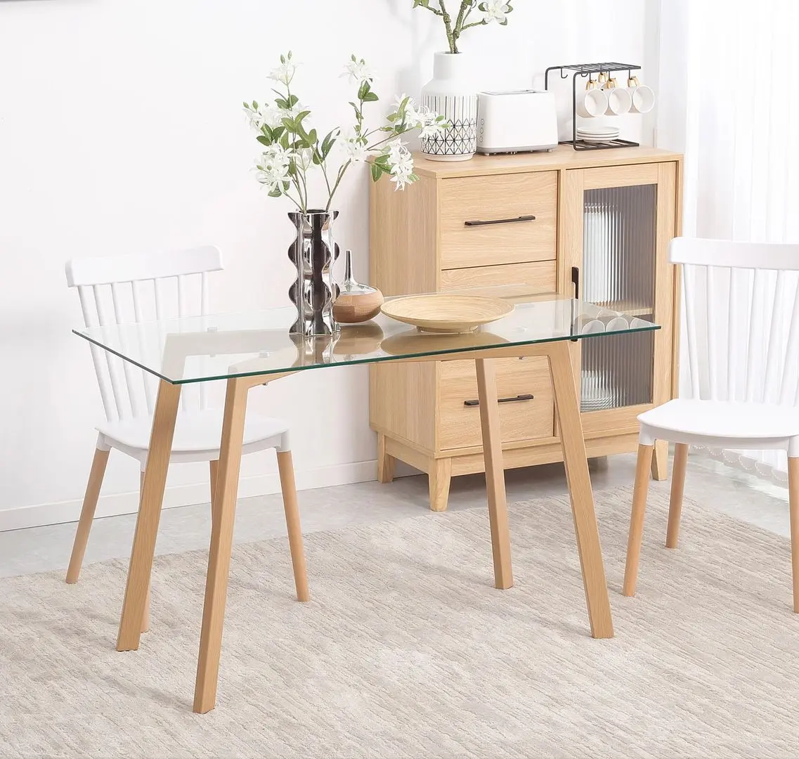 Masa Homcom 835-837V00TP 120x60x76 cm (Natural Wood/Transparent)