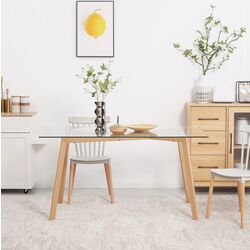 Masa Homcom 835-837V01TP 150x75x76 cm (Natural Wood/Transparent)