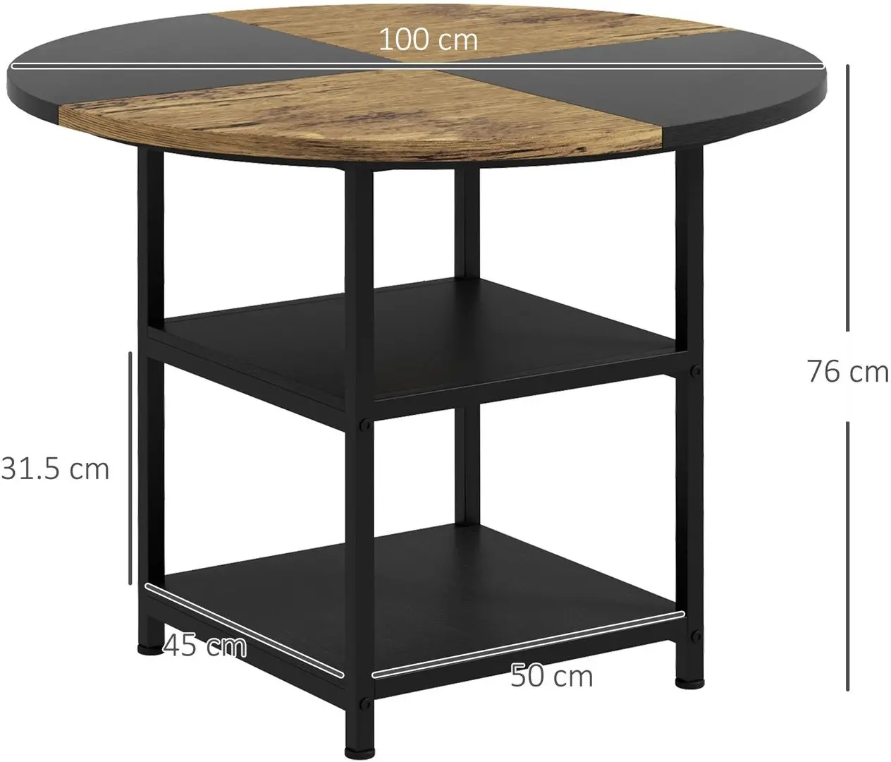 Masa Homcom 83A-050V80BK 100x100x76 cm (Black/Rustic Brown)