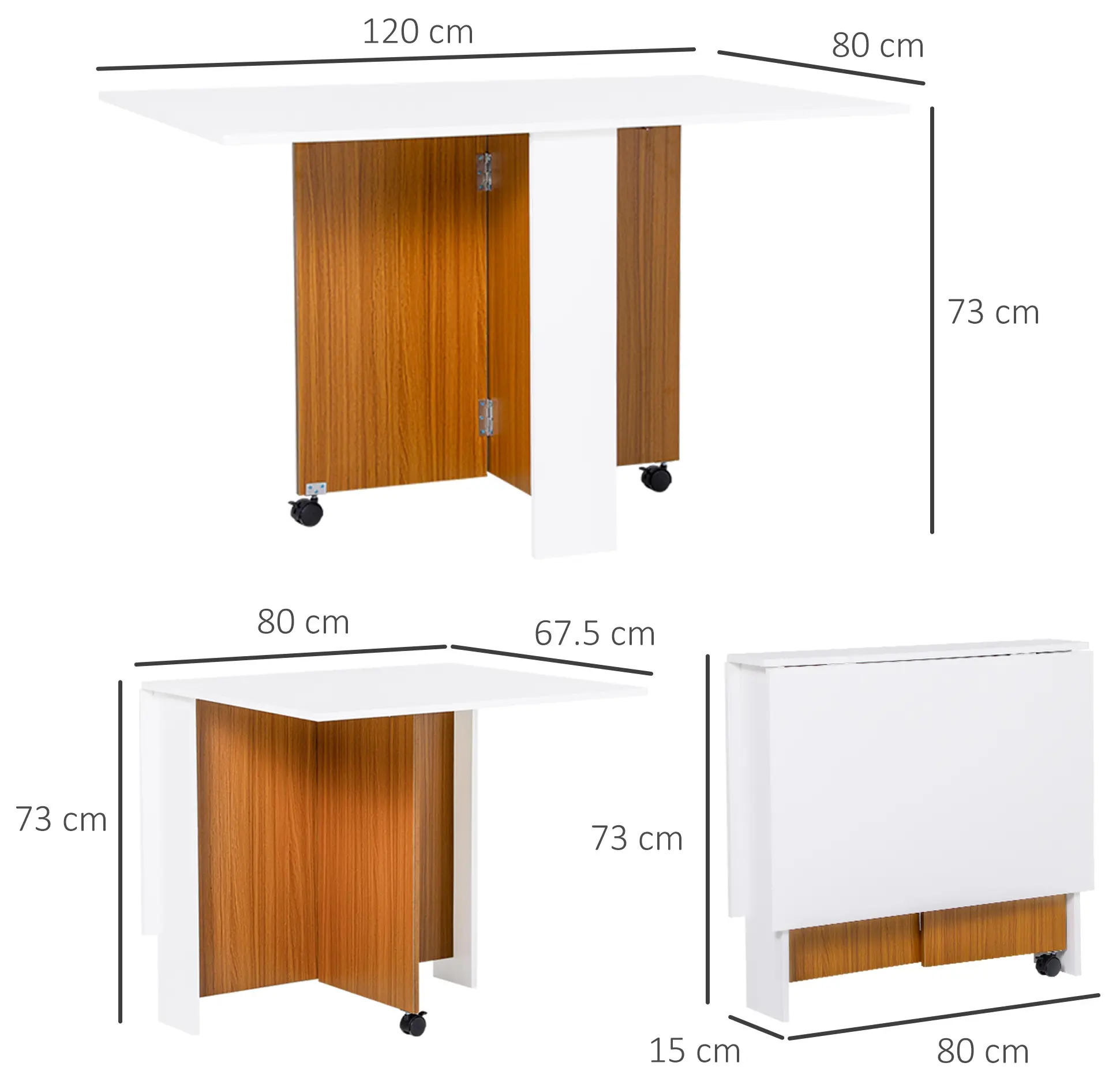 Masa pliabila Homcom 833-412 (White/Natural) - 4