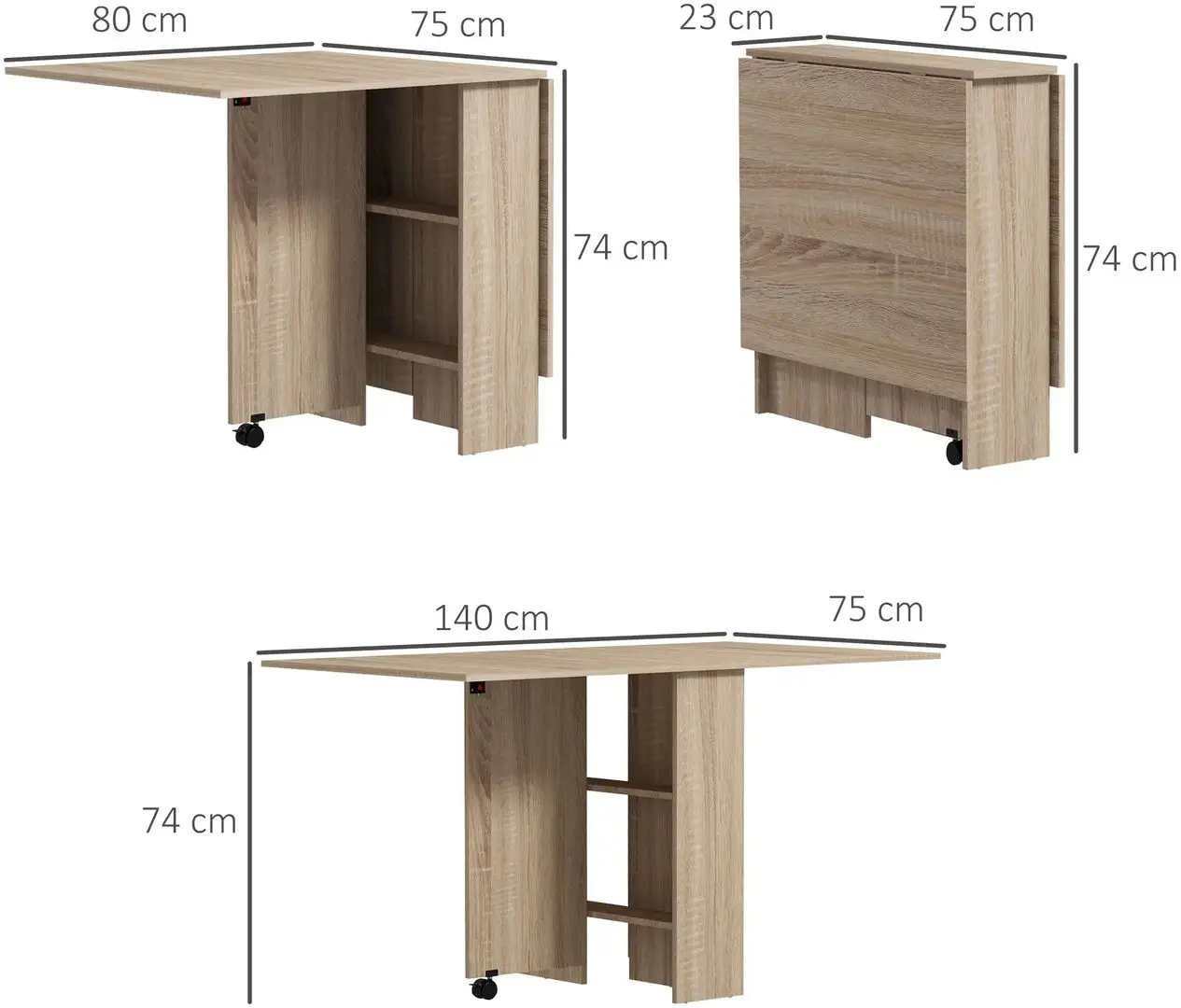 Masa pliabila Homcom 835-058V01ND 23/140x75x74 cm (Natural Wood)