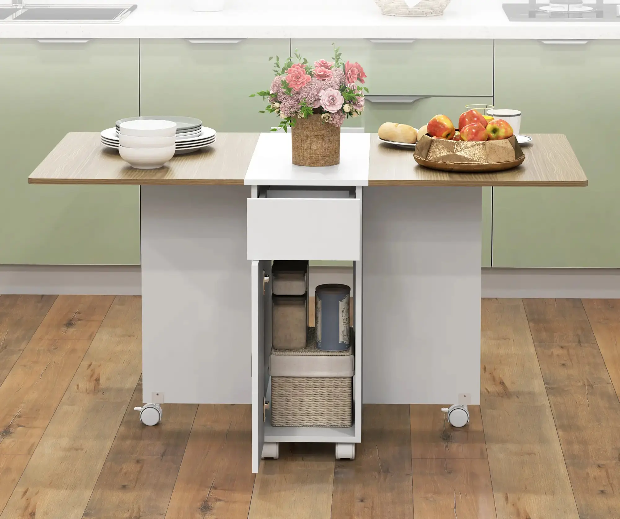 Masa pliabila Homcom 835-605V80WT (White/Natural) - 8