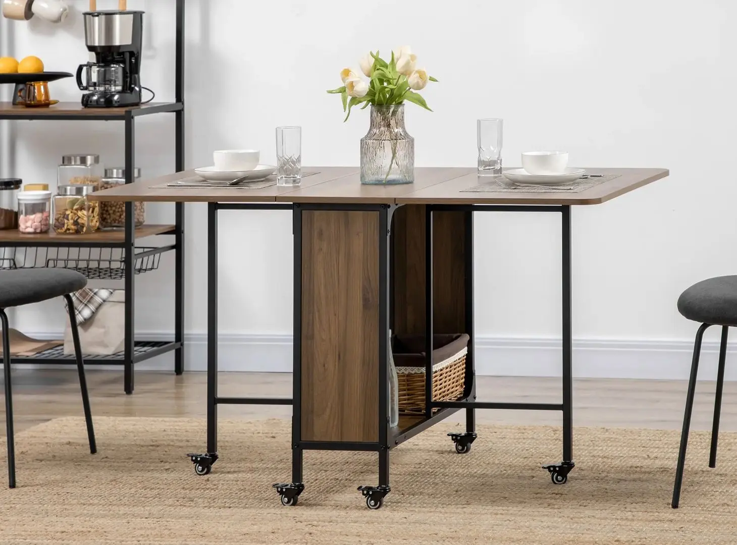 Masa pliabila Homcom 835-789V00LR 80/130x80x74 cm (Light Brown/Black)