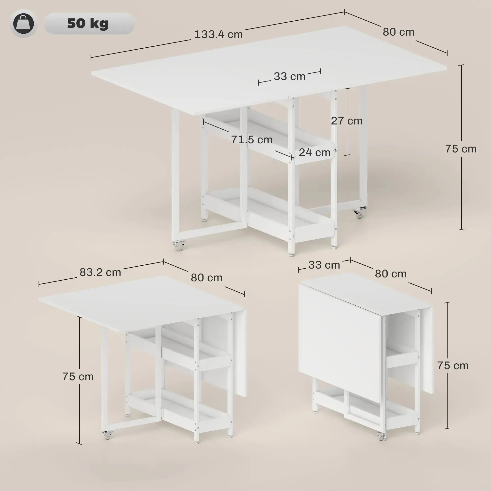 Masa pliabila Homcom 83A-296V00WT (White) - 6