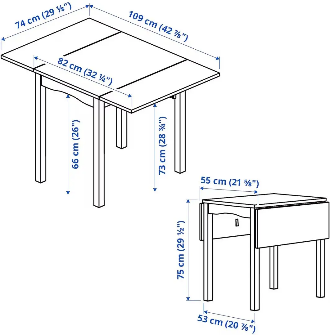 Masa plianta Ikea Hauga 55/82/109x74cm (Alb)