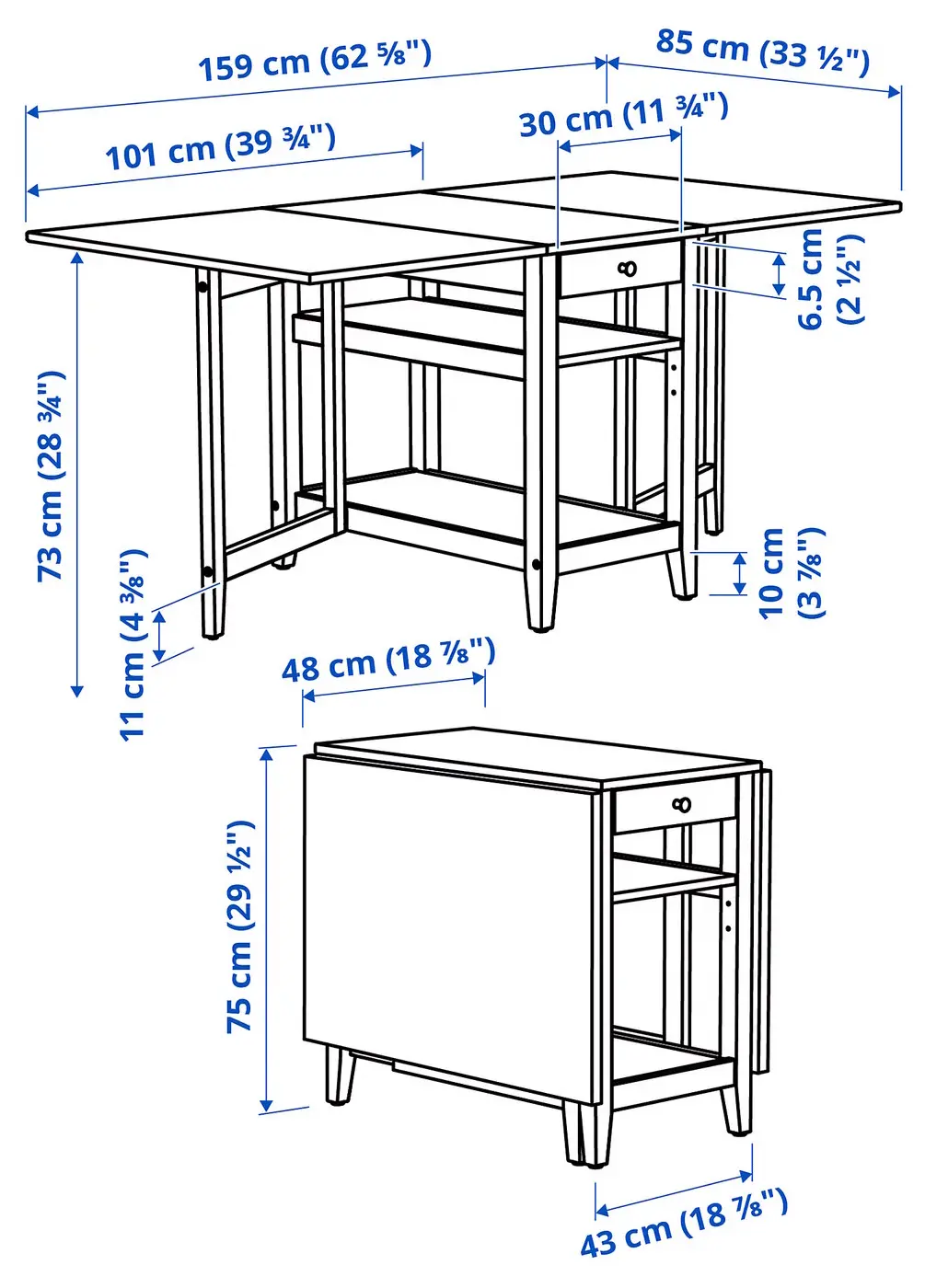 Складной стол Ikea Nasinge 48/104/159x85 (Белый) - 6