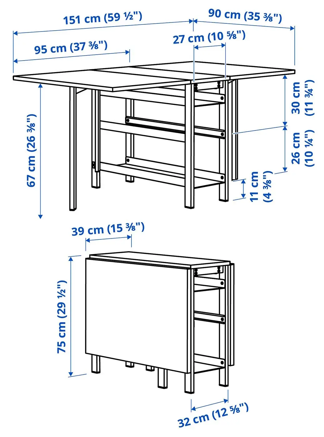 Складной стол Ikea Vihals 39/95/151x90 (Белый) - 4