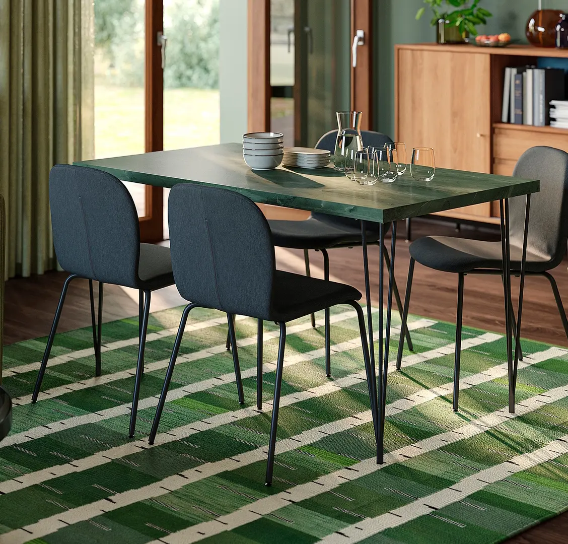 Masa Ikea Skalsta ac de par 140x80 (Marmura gri inchis-verde/Negru-gri)