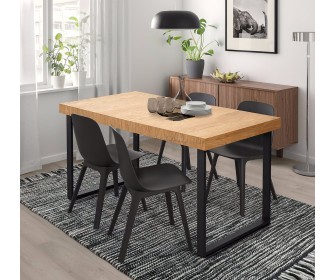 Стол раскладной Ikea Tarsele 150/200x80 (Дубовый Шпон/Черный)