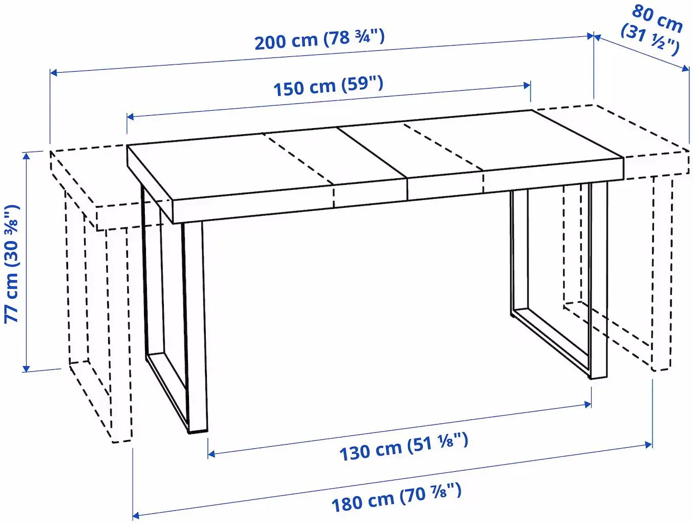 Masa extensibila Ikea Tarsele 150/200x80 (Furnir Stejar/Negru)