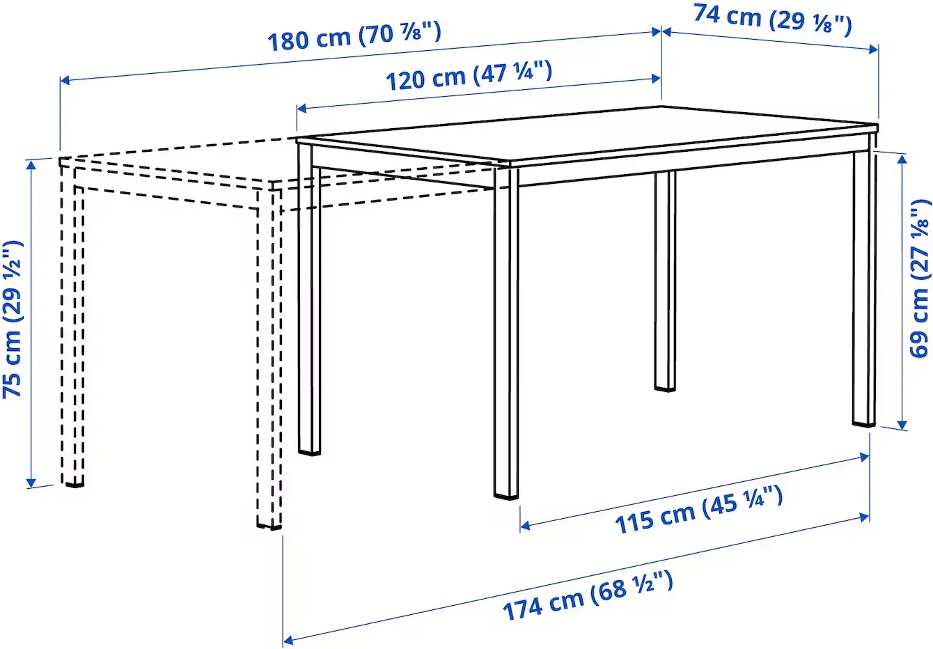 Masa extensibila Ikea Vihals 120/180x74 (Alb)