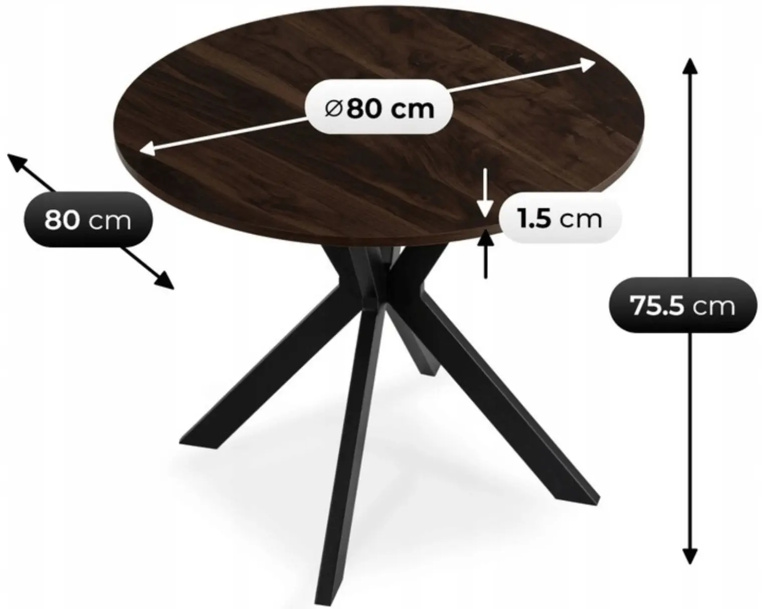 Masa Mebel Elite Lauren 80 (Walnut/Black)