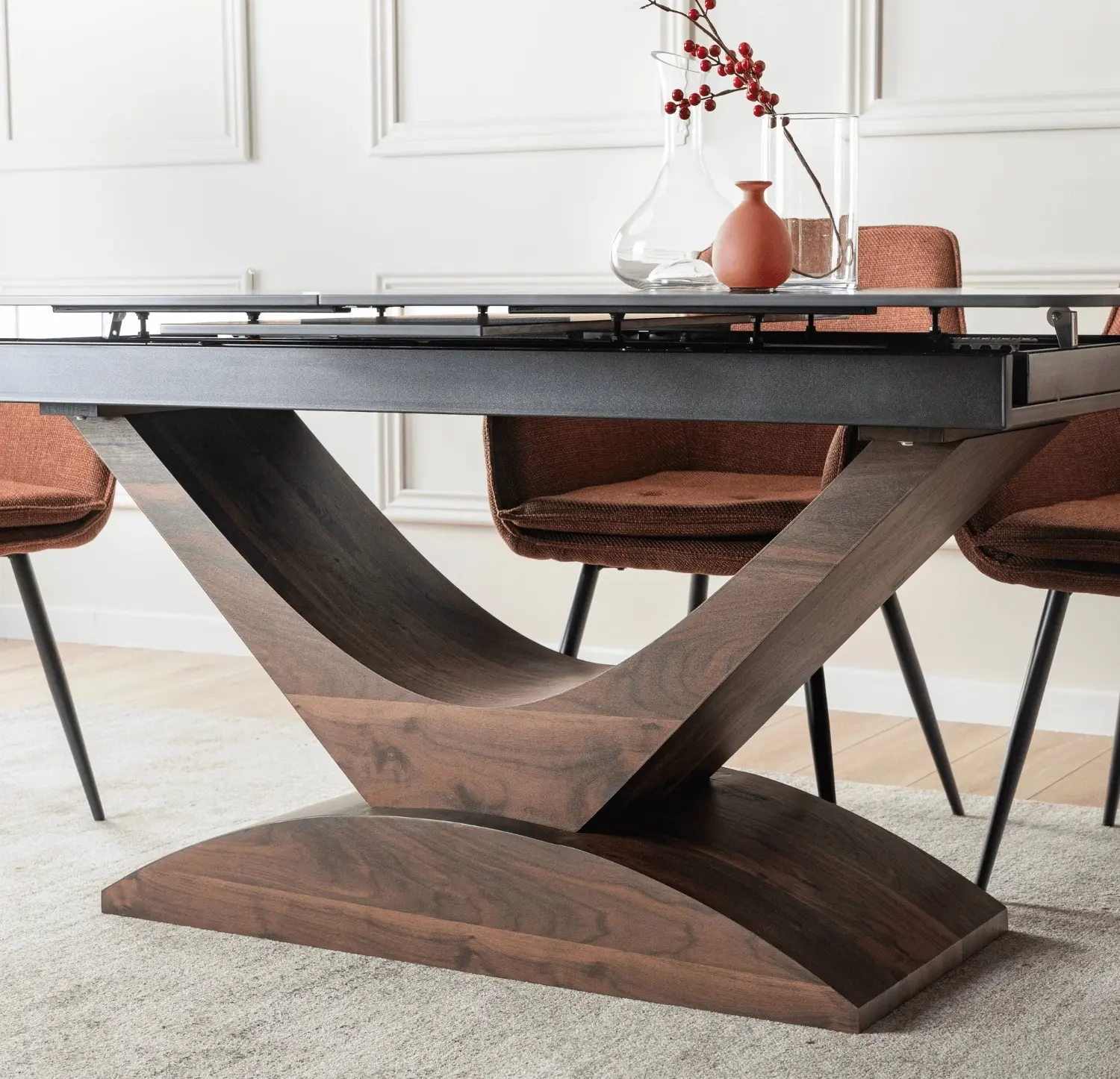 Стол раскладной Mebel Elite Alicante 160/200 (Black Marble/Walnut) - 6