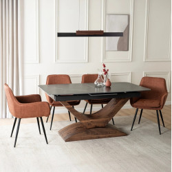 Стол раскладной Mebel Elite Alicante 160/200 (Black Marble/Walnut) Thumb