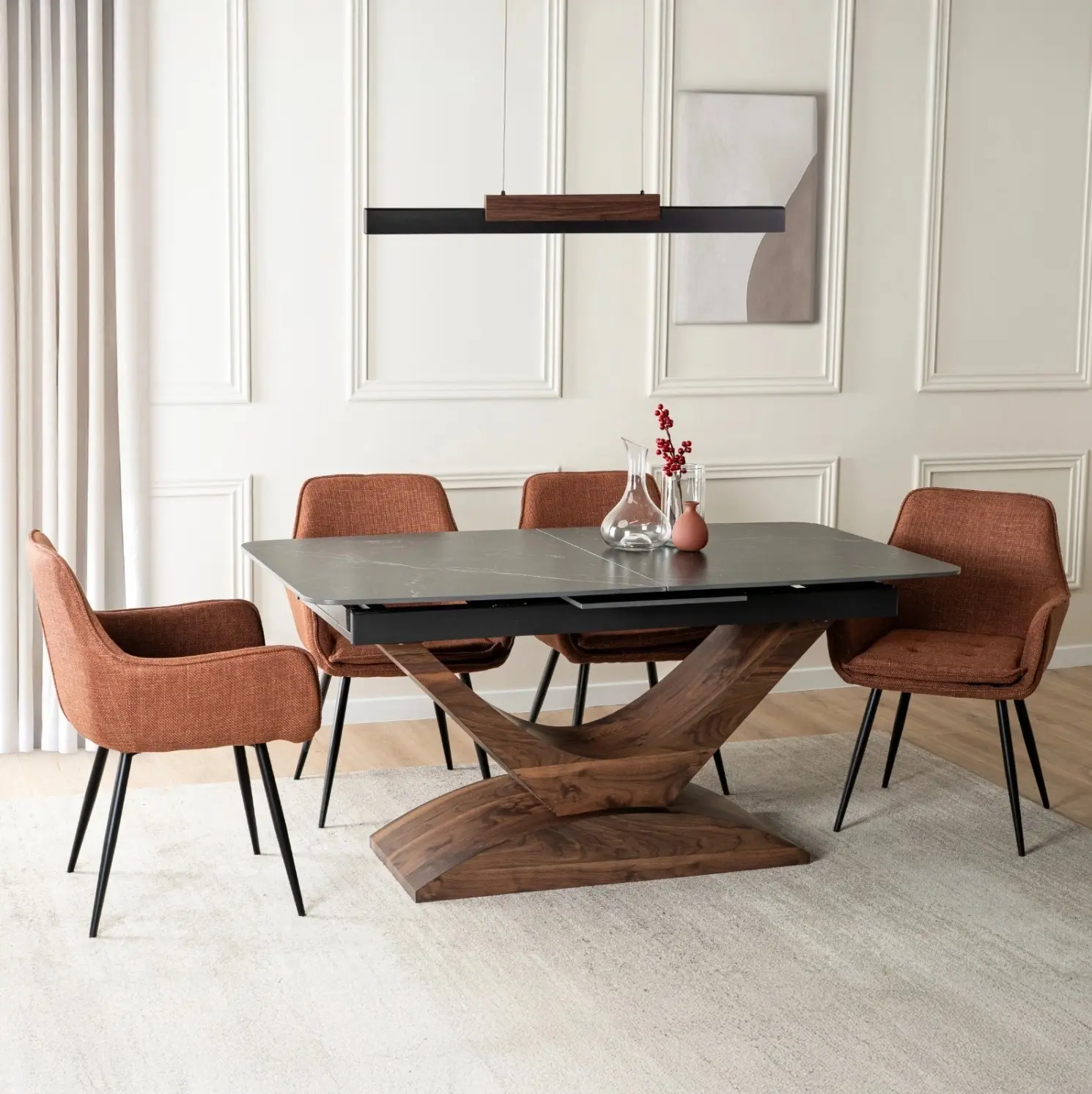Стол раскладной Mebel Elite Alicante 160/200 (Black Marble/Walnut) - 7