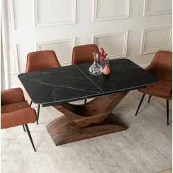 Стол раскладной Mebel Elite Alicante 160/200 (Black Marble/Walnut) Thumb