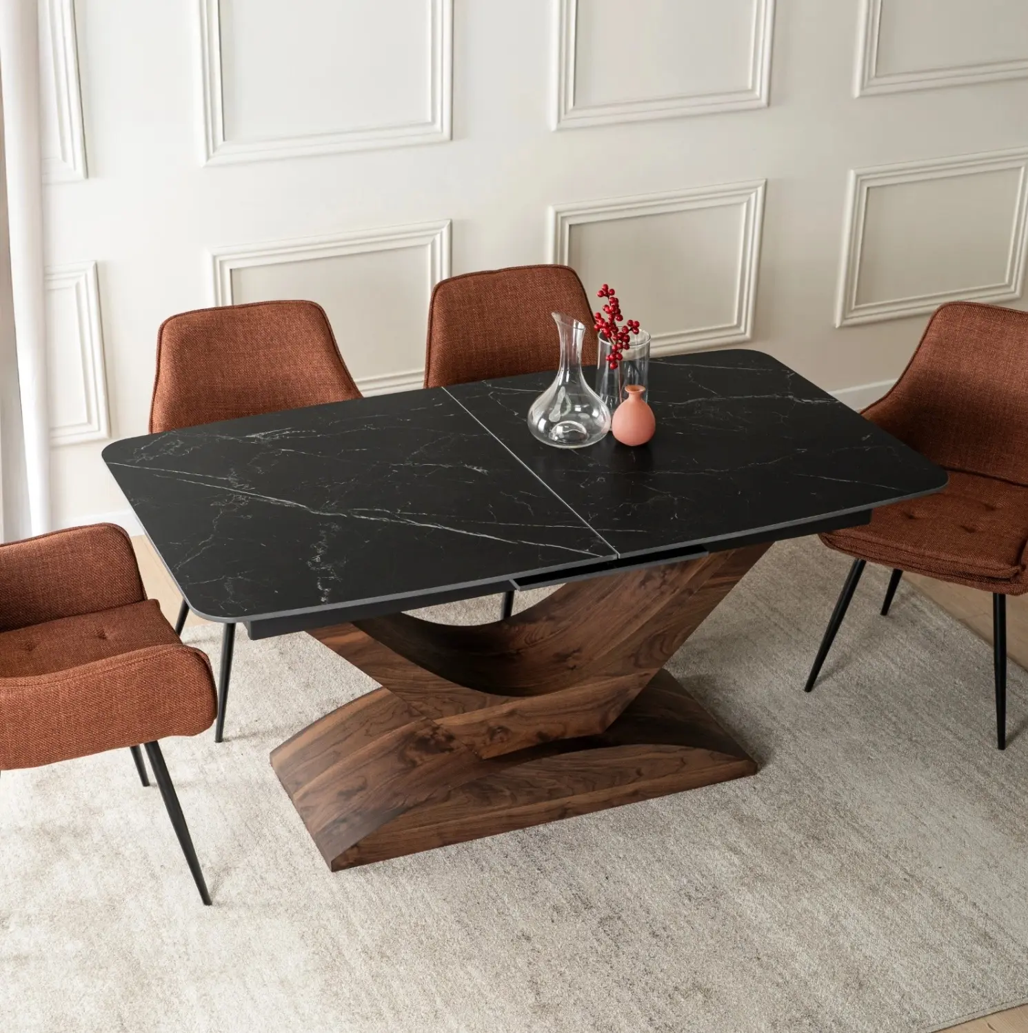 Стол раскладной Mebel Elite Alicante 160/200 (Black Marble/Walnut) - 8