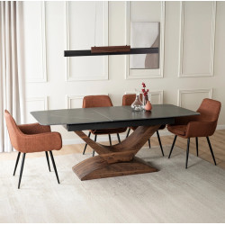 Стол раскладной Mebel Elite Alicante 160/200 (Black Marble/Walnut) Thumb