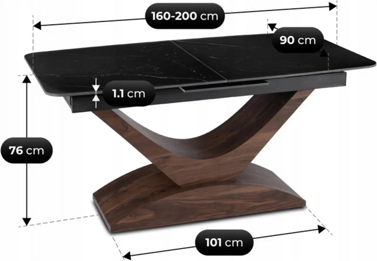 Стол раскладной Mebel Elite Alicante 160/200 (Black Marble/Walnut) - 10