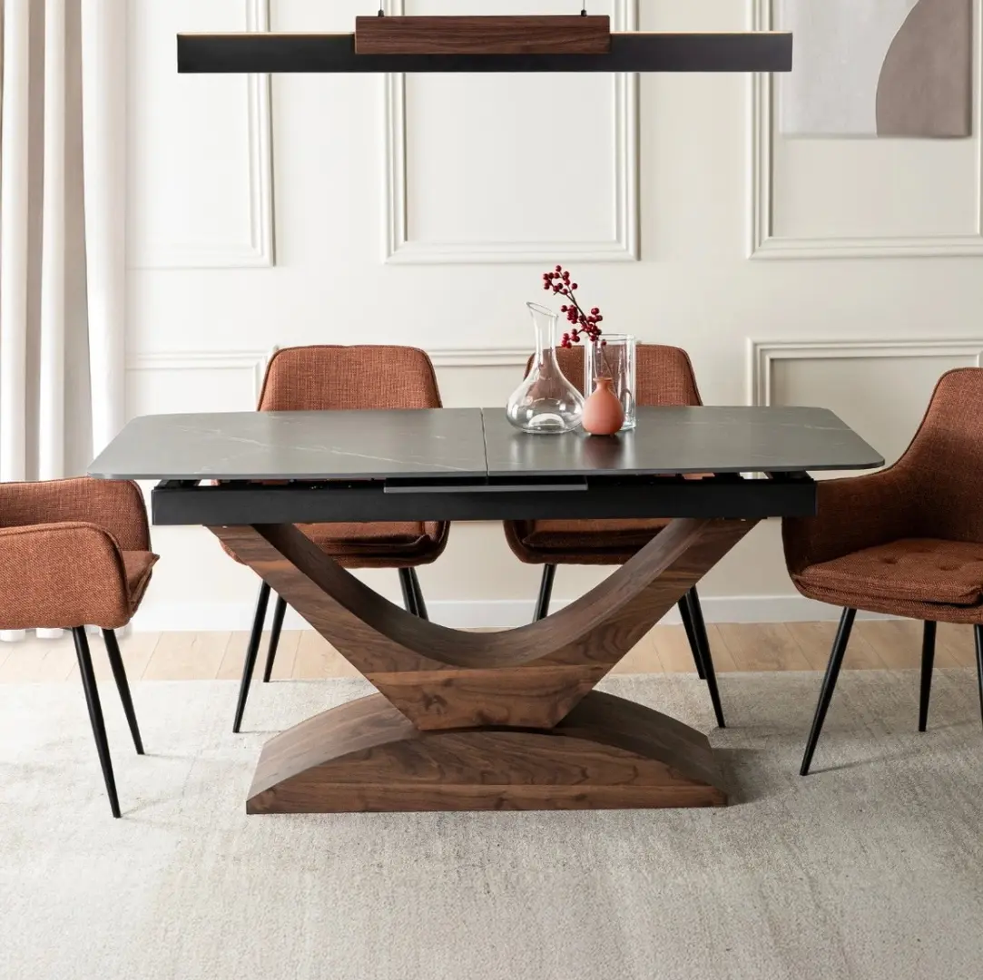 Стол раскладной Mebel Elite Alicante 160/200 (Black Marble/Walnut)