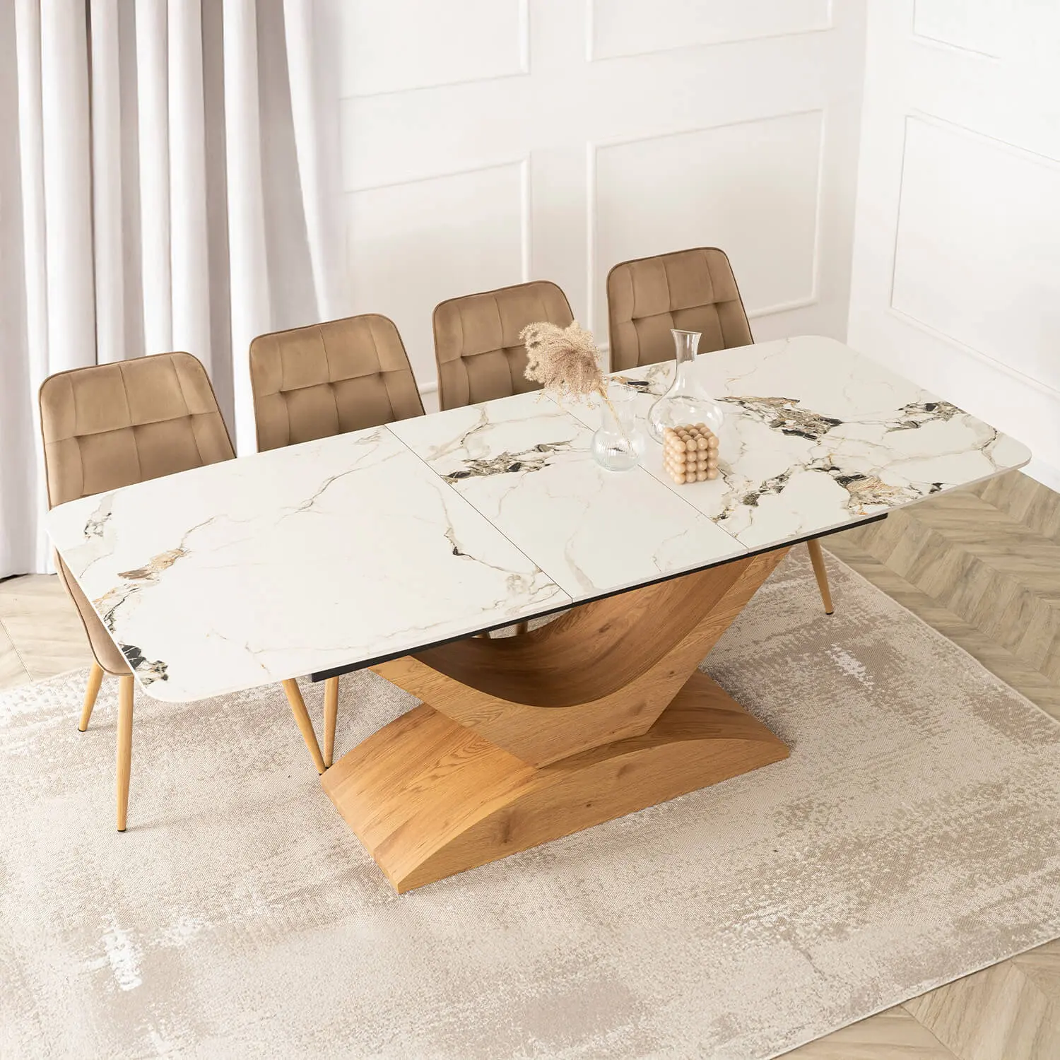 Стол раскладной Mebel Elite Alicante 160/200 (White Marble/Oak)