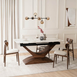 Стол раскладной Mebel Elite Alicante 160/200 (White Marble/Walnut) Thumb