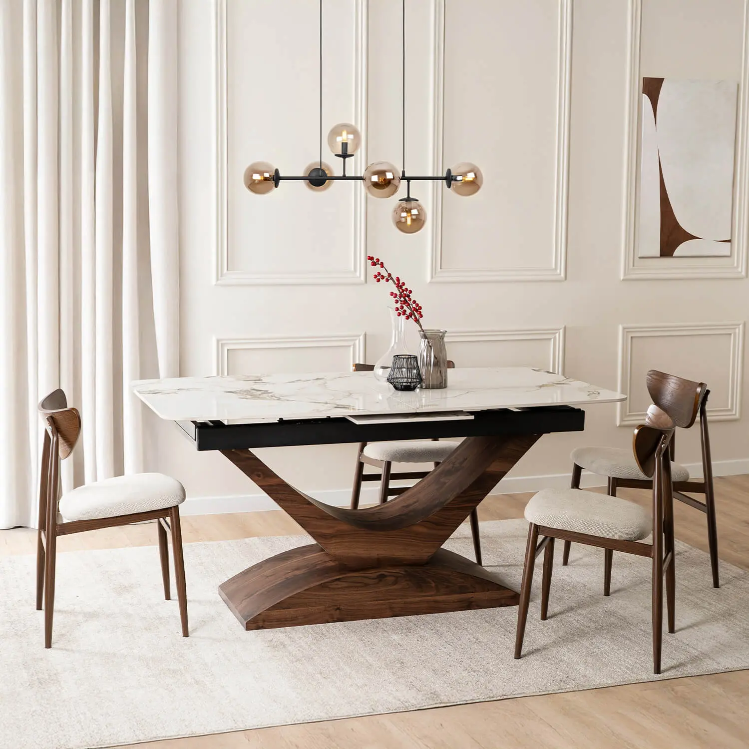 Стол раскладной Mebel Elite Alicante 160/200 (White Marble/Walnut) - 8