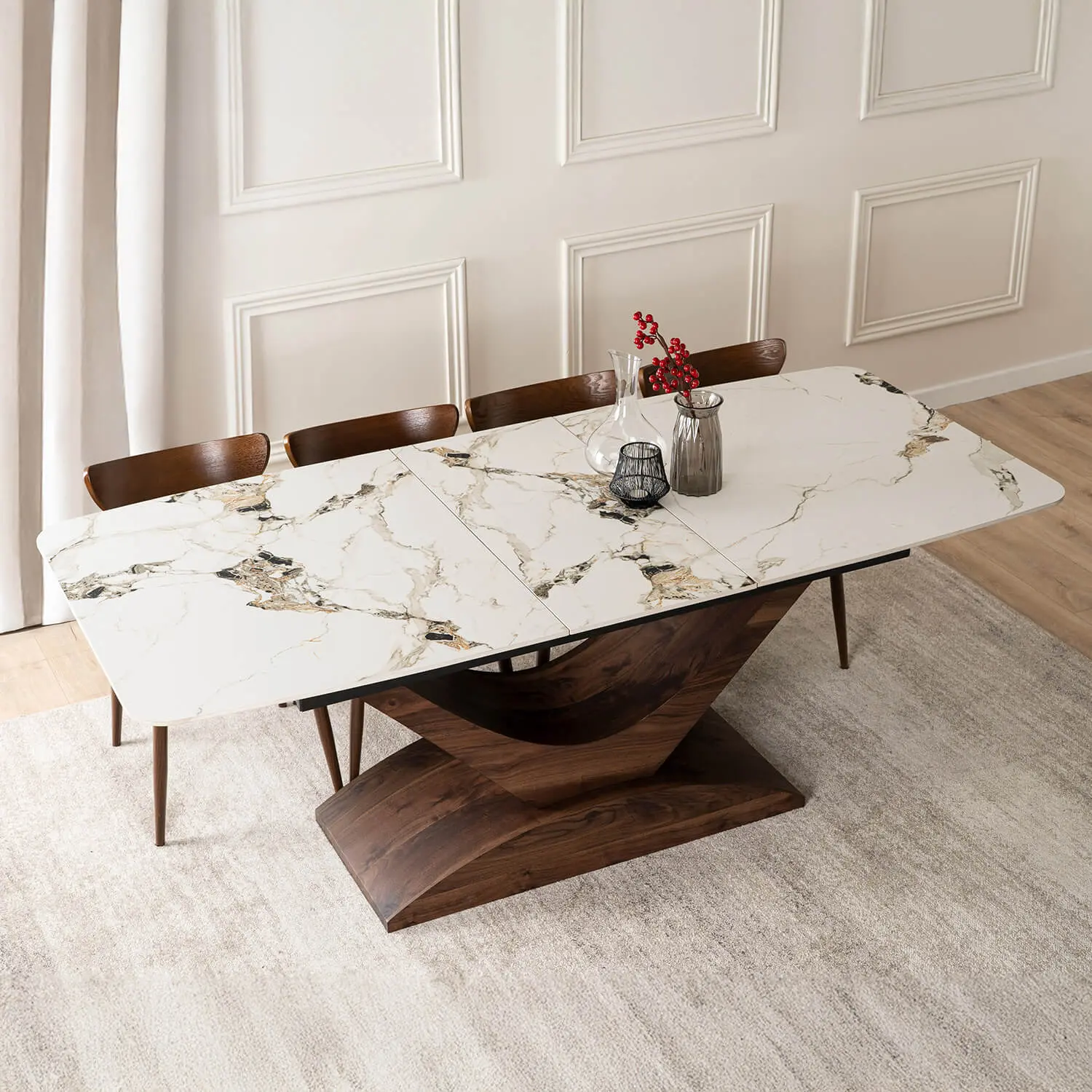 Стол раскладной Mebel Elite Alicante 160/200 (White Marble/Walnut) - 9